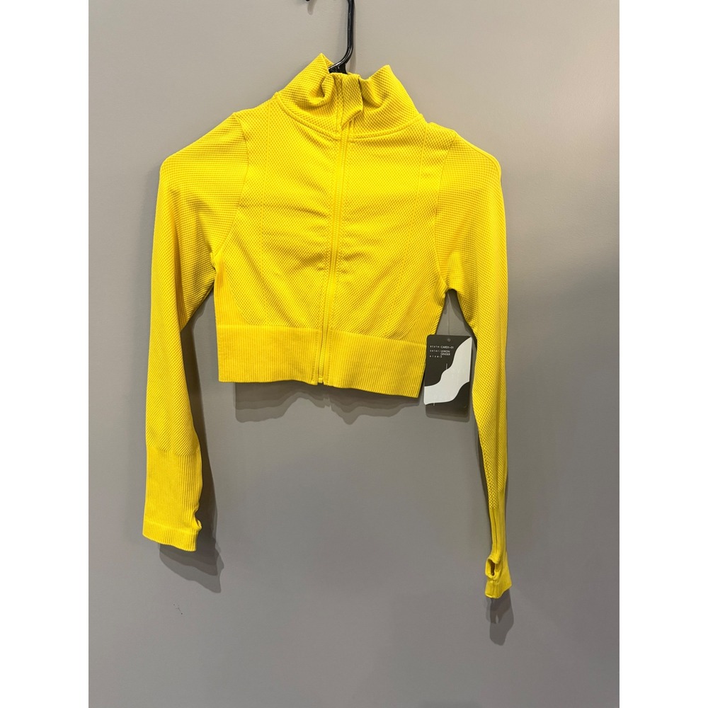 Lovepoem Yellow Cropped Full Zip Athletic Jacket Thumbholes CARD1-01 Small